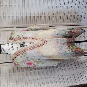 Blank London O/S water color 100% linen beaded v- neck woman kaftan tunic